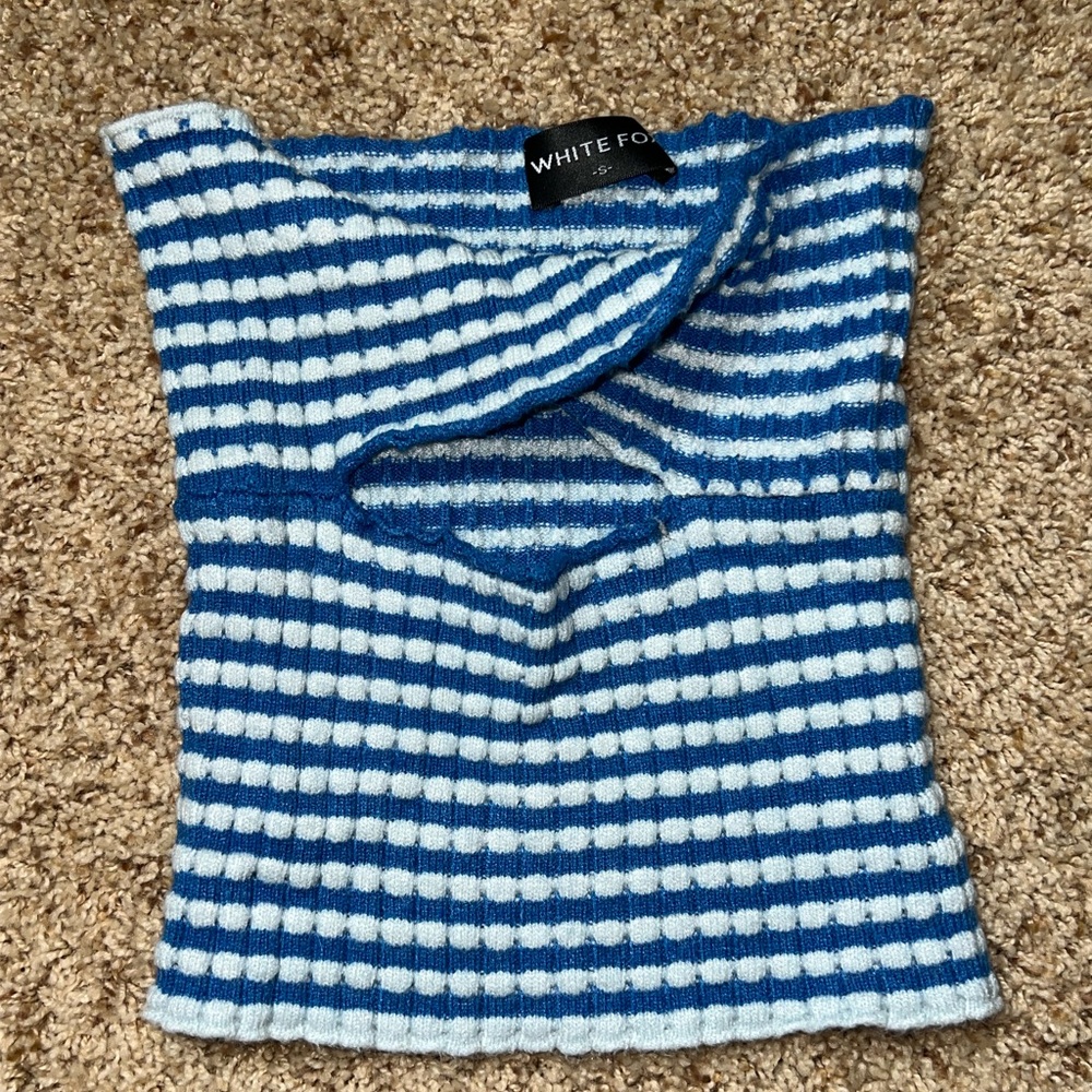 White Fox Boutique Blue and White Twist Bandeau Top